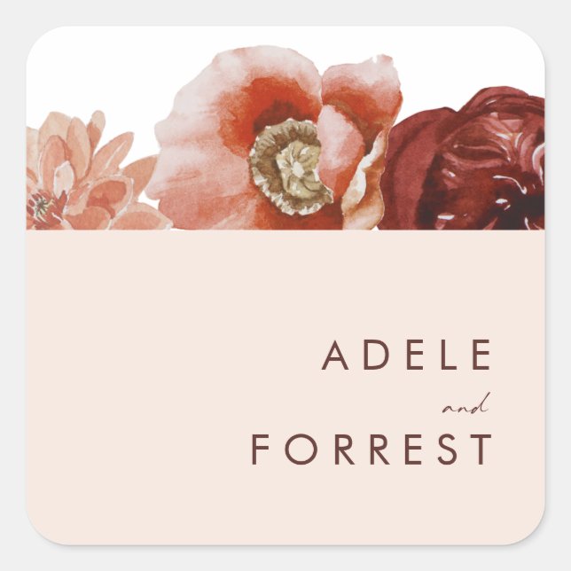 Marsala Autumn Floral Blush Wedding Envelope Seals (Front)