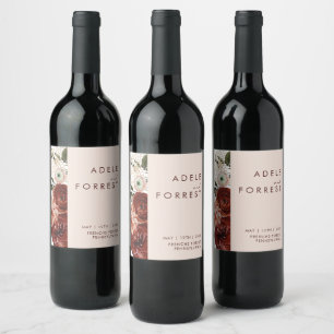Marsala Autumn Floral   Blush Wedding Wine Label