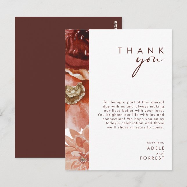 Marsala Autumn Floral | Carte de réception Merci (Devant / Derrière)