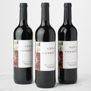 Marsala Autumn Floral   Étiquette de vin Mariage b