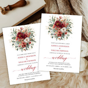 Marsala Autumn Floral Eucalyptus Boho Wedding Card