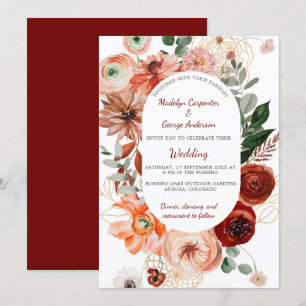 Marsala Autumn Floral Frame Wedding  Invitation