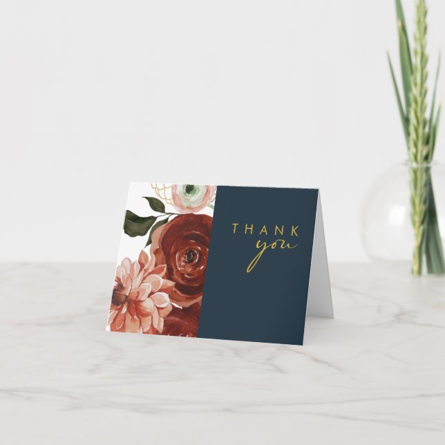 Marsala Autumn Floral | Marine Carte de remercieme (Devant)
