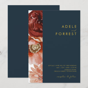Marsala Autumn Floral   Navy All In One wedding Invitation
