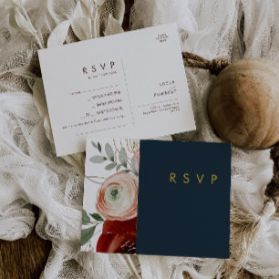 Marsala Autumn Floral Navy Song Request RSVP Card