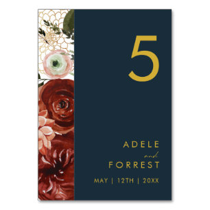 Marsala Autumn Floral   Navy Table Number