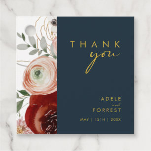Marsala Autumn Floral   Navy Thank You Favour Tags