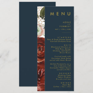 Marsala Autumn Floral   Navy Wedding Dinner Menu