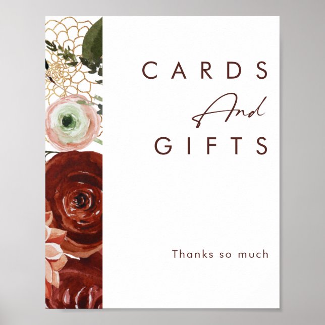 Marsala Autumn Floral | White Cards and Gifts Sign (Front)