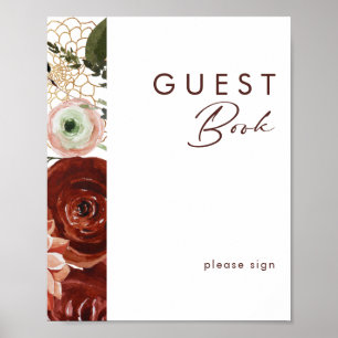 Marsala Autumn Floral   White Guest Book Sign
