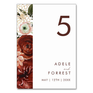 Marsala Autumn Floral   White Table Number