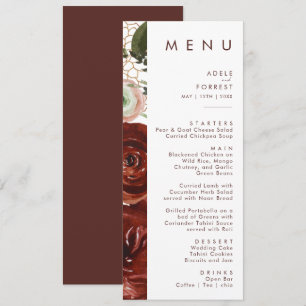 Marsala Autumn Floral   White Wedding Dinner Menu