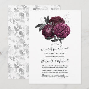 Marsala, Black and Silver Floral Virtual Wedding Invitation