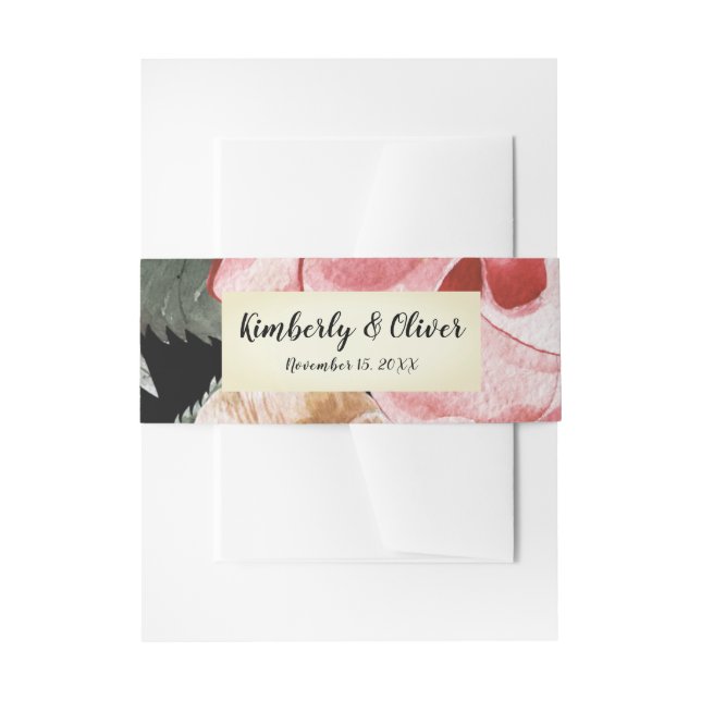 Marsala Black Floral Wedding Invitation Invitation Belly Band (Front Example)