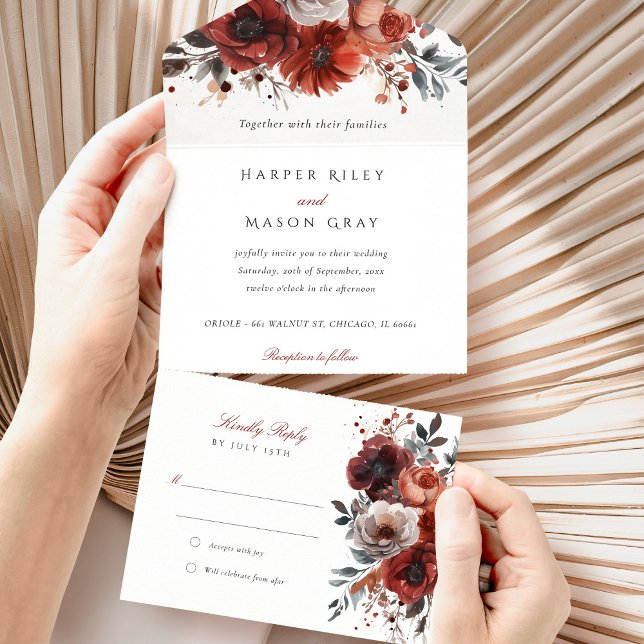 Marsala Bloom Tear-Away RSVP Wedding All In One Invitation (Creator Uploaded)