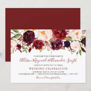 Marsala Blush Blooms watercolor floral wedding Invitation