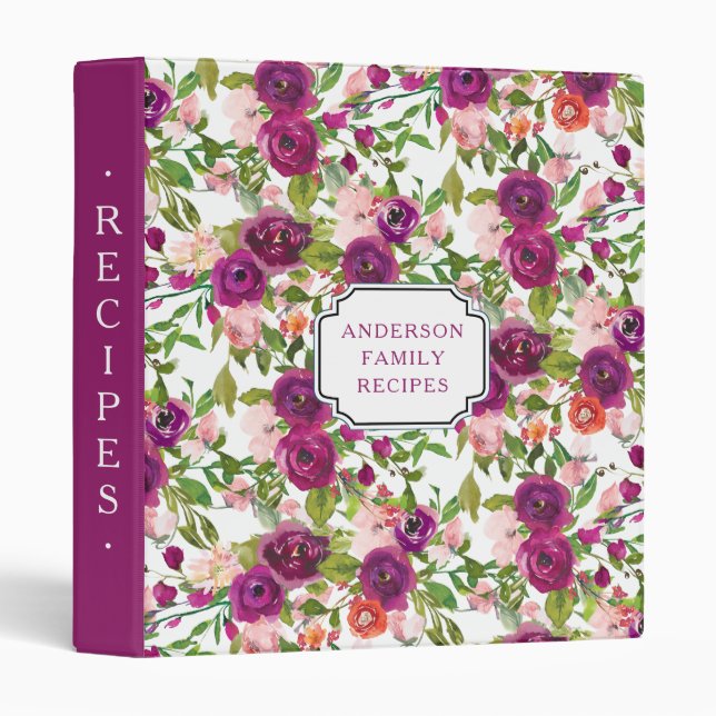 Marsala & Blush Pink Floral Family Recipe Binder (Front/Spine)