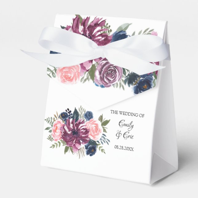 Marsala Blush Pink Navy Blue Wedding Favour Box (Front Side)