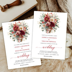 Marsala Bohemian Fall Floral Eucalyptus Wedding  Invitation