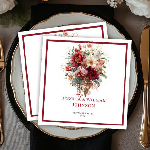 Marsala Bohemian Fall Floral Eucalyptus Wedding Napkin
