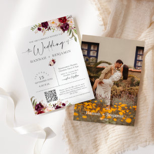 Marsala Boho Wedding Modern Minimal QR Code Photo Invitation