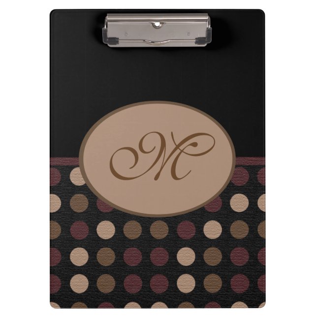 Marsala Brown Black Polka Dot Monogram Clipboard (Front)