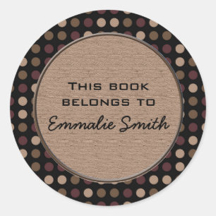 Marsala Brown Noir Polka Dot Nom du livre Sticker