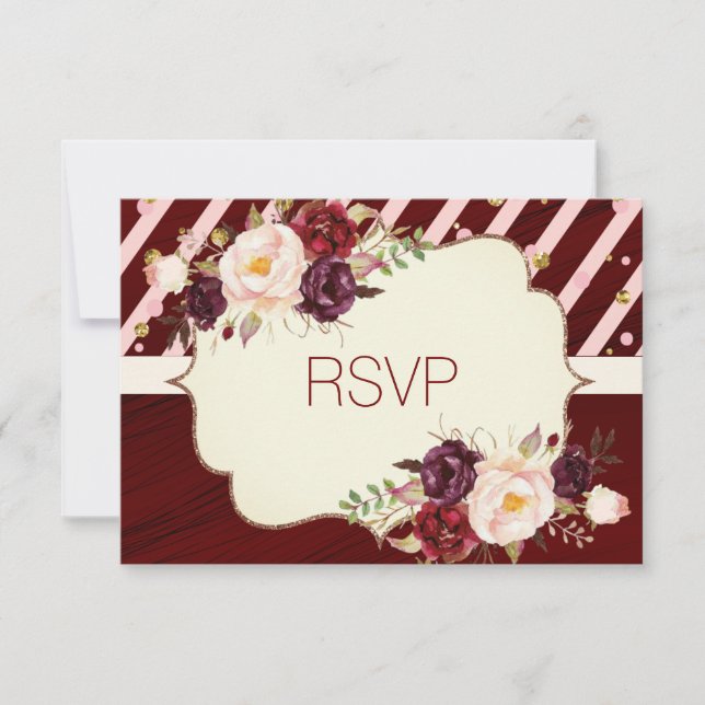 Marsala Burgandy Watercolor Floral RSVP Card (Front)