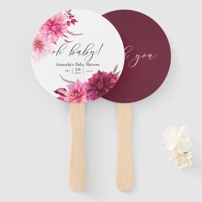 Marsala - Burgundy and Blush Autumn Baby Shower Hand Fan (Front and Back)