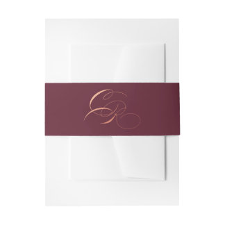 Marsala Burgundy Belly Band Rose Gold Initials Invitation Belly Band