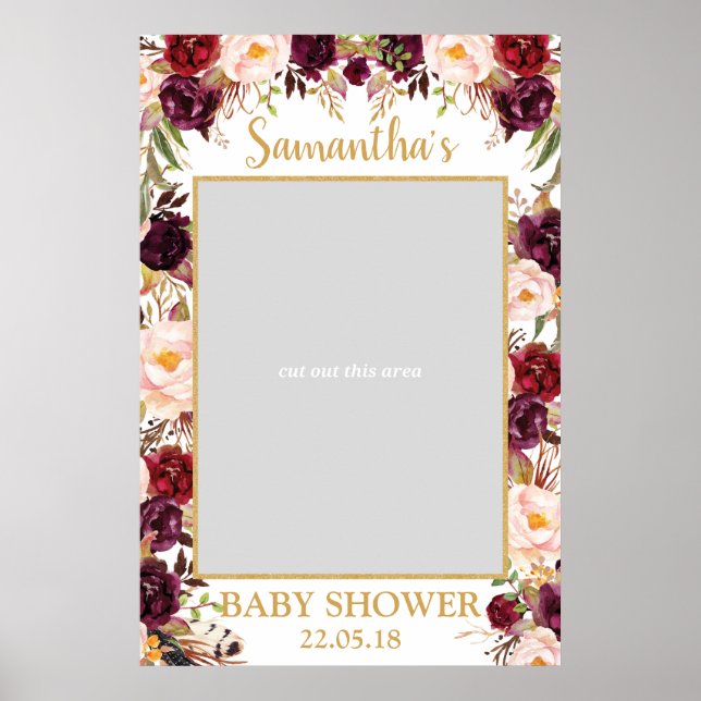 Marsala burgundy blush baby shower photo prop poster (Front)
