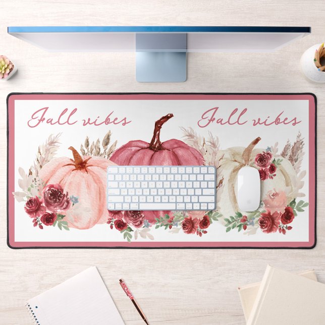 Marsala Burgundy Boho Fall Pumpkins Name Desk Mat (Marsala Burgundy Boho Fall Pumpkins Name Desk Mat)