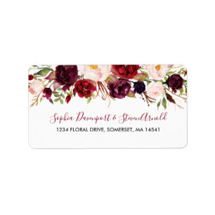 Marsala Burgundy Botanical Wedding Address Labels