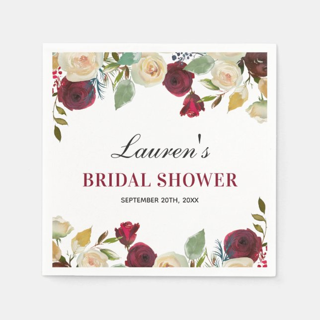Marsala Burgundy Fall Bridal Shower Table Paper Napkin (Front)
