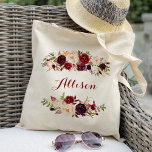 Marsala burgundy floral Bridesmaid Personalized Tote Bag<br><div class="desc">Check out over 200 popular styles of wedding tote bags from the "Wedding Tote Bags" collection of our shop! Click “Edit Design” will allow you to customize further. You can change the font size, font colour and more! wedding tote bags, tote bags wedding, floral tote bags, rustic floral, rustic tote...</div>