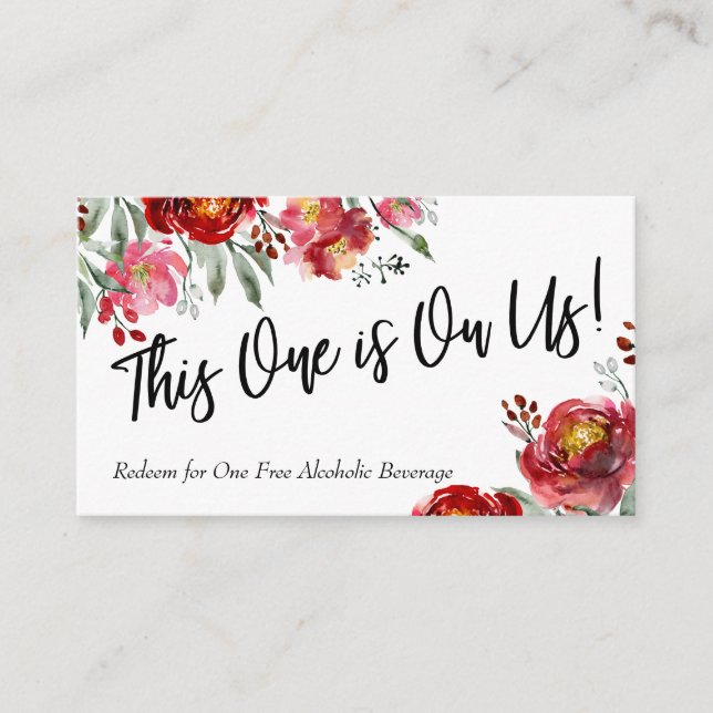 Marsala Burgundy Floral Drink Ticket Insert Cards (Front)