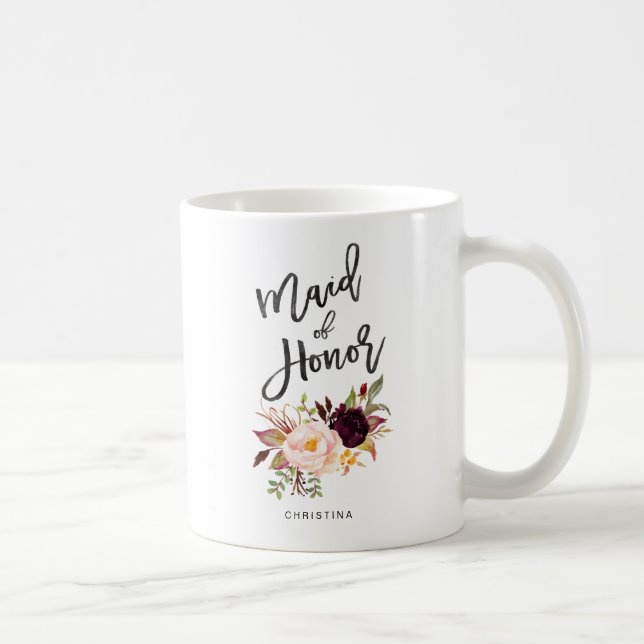 Marsala burgundy Floral maid of honour Coffee Mug (Right)