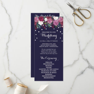 Marsala & Burgundy Floral on Navy Wedding Program