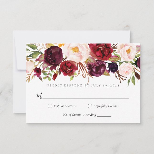 Marsala burgundy floral RSVP V3 Invitation (Front)