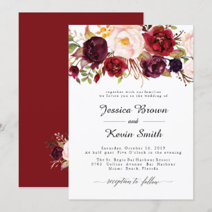 Marsala Burgundy Floral Wedding Invitation-2 Invitation