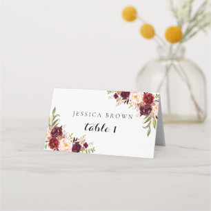 Marsala Burgundy Floral Wedding Place Card