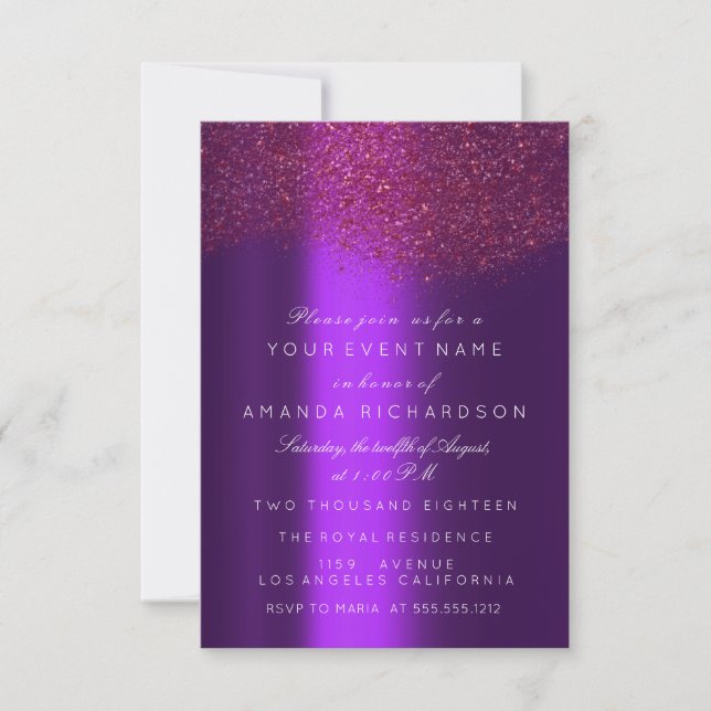 Marsala Burgundy Glitter Purple  Bridal Sweet 16th Invitation (Front)