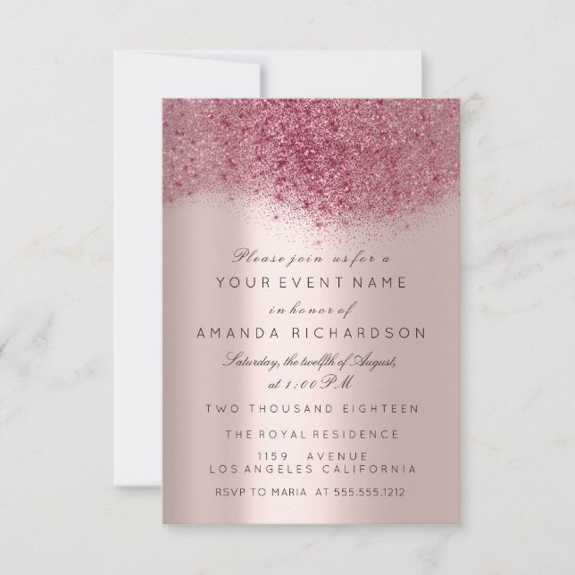 Marsala Burgundy Maroon Rose Gol Bridal Sweet 16th Invitation (Front)