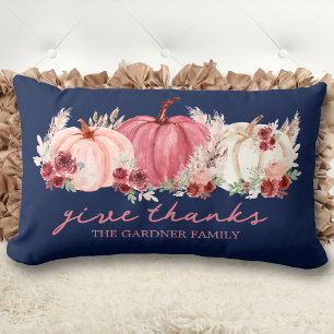 Marsala Burgundy Navy Fall Boho Pumpkins Name Lumbar Pillow