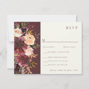 Marsala Burgundy Peach Watercolor Floral RSVP Card