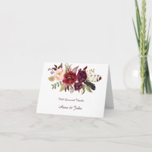 Marsala, Burgundy, Red, White Roses Boho Thank You