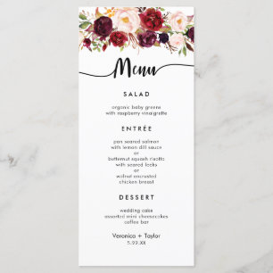 Marsala Burgundy Simple 3 plats menu mariage