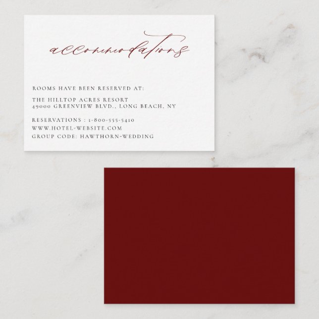 Marsala Burgundy Wedding Accommodations Enclosure Card (Front/Back)