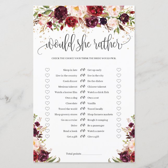 Marsala burugndy gold floral would she rather game (Front)