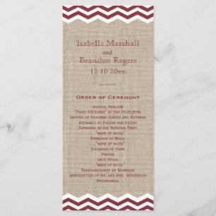 Marsala Chevrons on Burlap Wedding Program